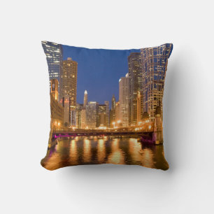 Chicago, Illinois, Skyline and Chicago River Cushion
