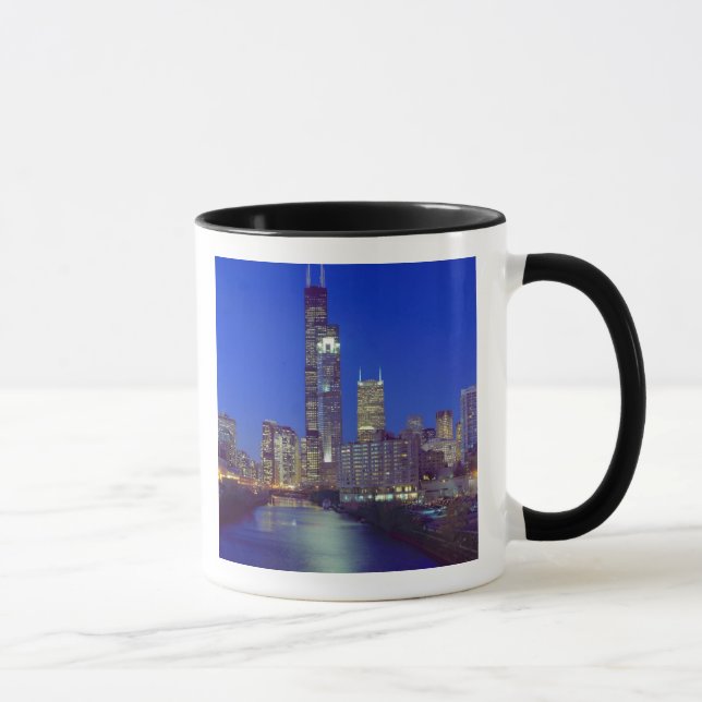 Chicago, Illinois, Skyline at night with Chicago Mug (Right)