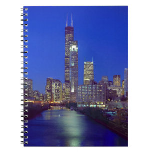 Chicago, Illinois, Skyline at night with Chicago Notebook