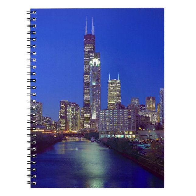 Chicago, Illinois, Skyline at night with Chicago Notebook (Front)