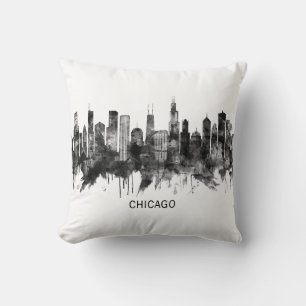 Chicago Illinois Skyline BW Cushion