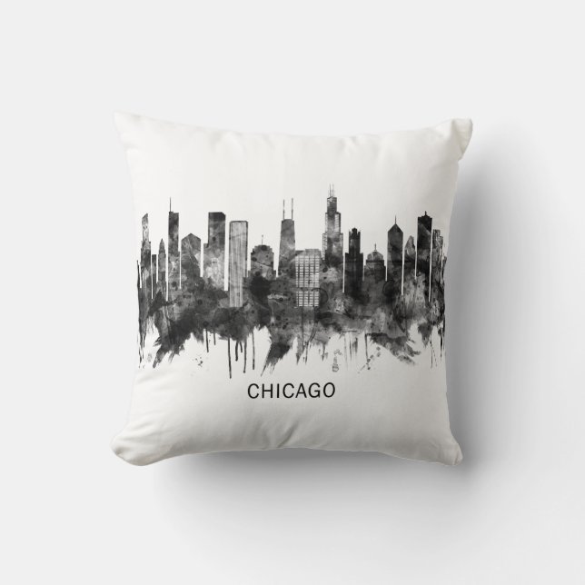 Chicago Illinois Skyline BW Cushion (Front)