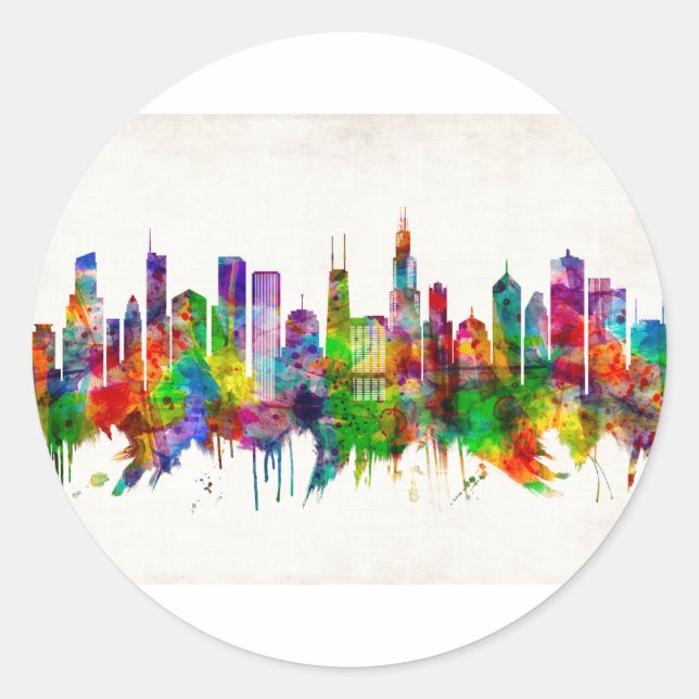 Chicago Illinois Skyline Classic Round Sticker (Front)