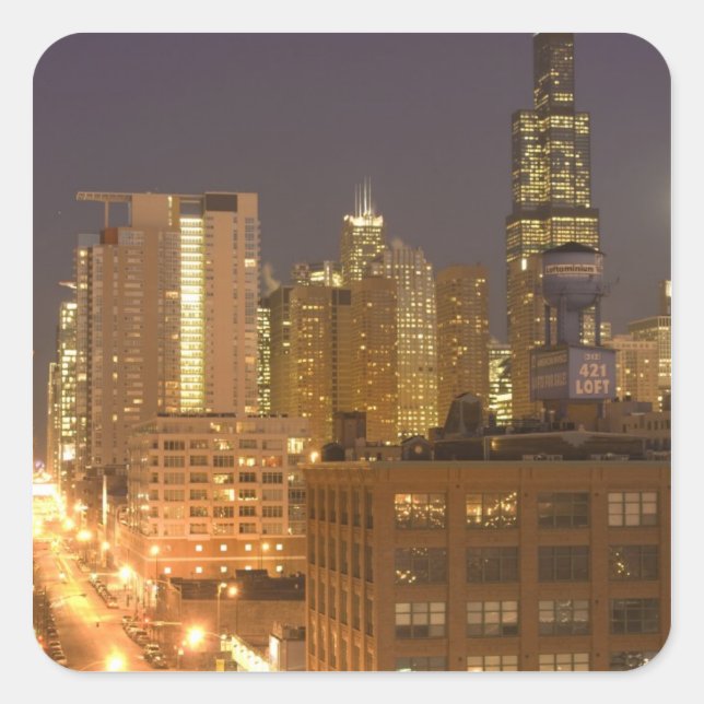 Chicago, Illinois, Skyline from West Loop at Square Sticker (Front)