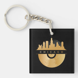 Chicago Illinois Skyline Golden Vinyl Chic Key Ring