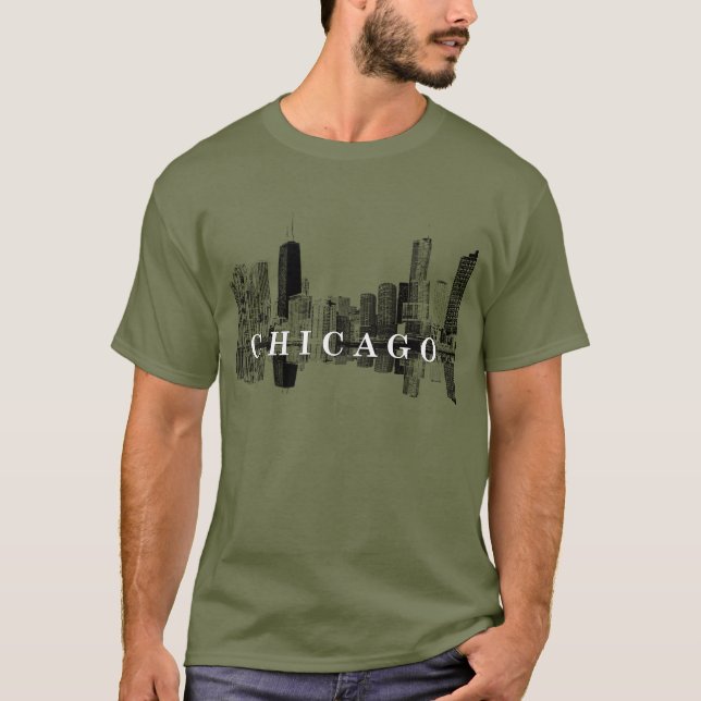 Chicago, Illinois skyline in black T-Shirt (Front)