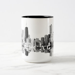 Chicago, Illinois skyline in black Two-Tone Coffee Mug