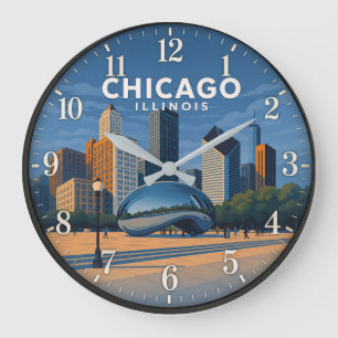 Chicago Illinois Skyline Large Clock