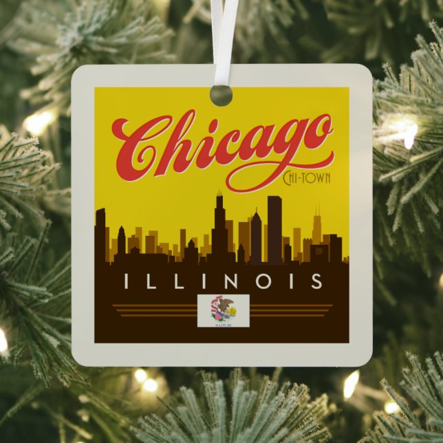 Chicago Illinois Skyline Metal Tree Decoration (Insitu)