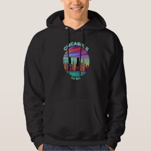 Chicago Illinois Skyline Retro 90s Vaporwave Color Hoodie