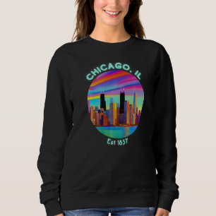 Chicago Illinois Skyline Retro 90s Vaporwave Color Sweatshirt