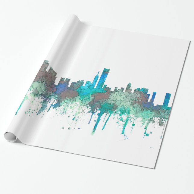 Chicago Illinois Skyline-SG-Jungle Wrapping Paper (Unrolled)