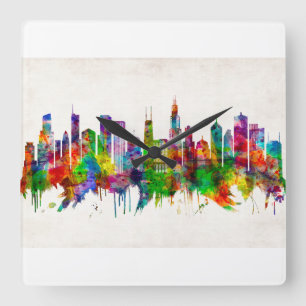 Chicago Illinois Skyline Square Wall Clock