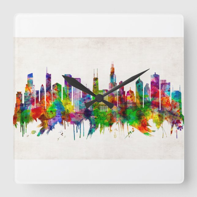 Chicago Illinois Skyline Square Wall Clock (Front)