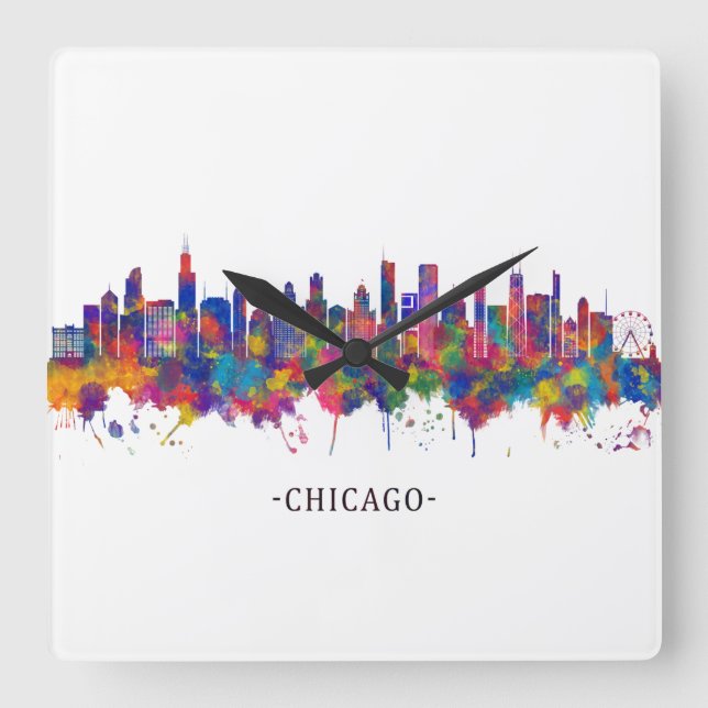 Chicago Illinois Skyline Square Wall Clock (Front)