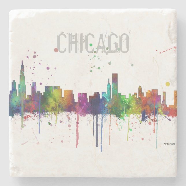 CHICAGO, ILLINOIS SKYLINE STONE COASTER (Front)