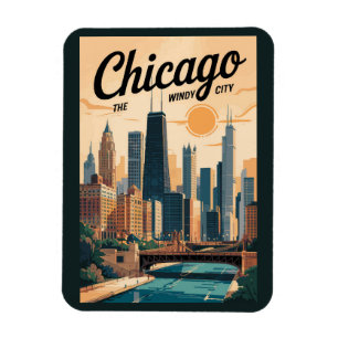 Chicago Illinois Skyline Travel Art Vintage Magnet