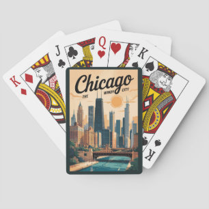 Chicago Illinois Skyline Travel Art Vintage Playing Cards