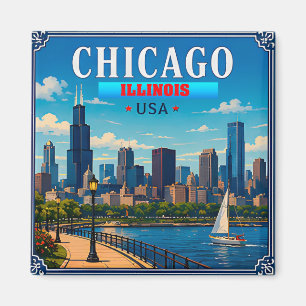 🌆 Chicago Illinois Skyline Vacation Memory Magnet