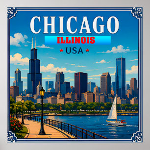 🌆 Chicago Illinois Skyline Vacation Memory Poster