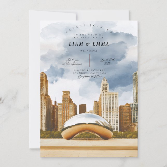 Chicago Illinois Skyline Wedding Invitation (Front)