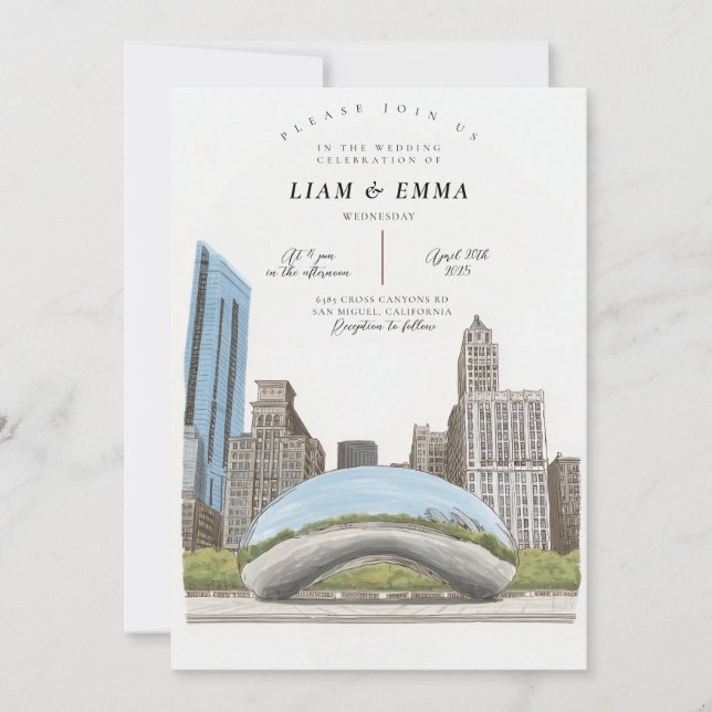 Chicago Illinois Skyline Wedding Invitation (Front)