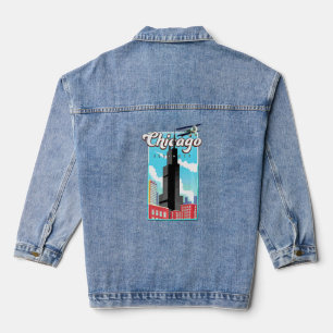 Chicago Illinois Travel Poster Denim Jacket