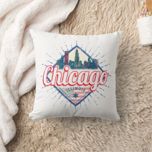Chicago Illinois United States Retro Skyline USA Cushion