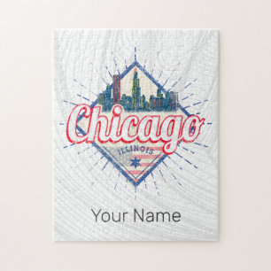 Chicago Illinois United States Retro Skyline USA Jigsaw Puzzle