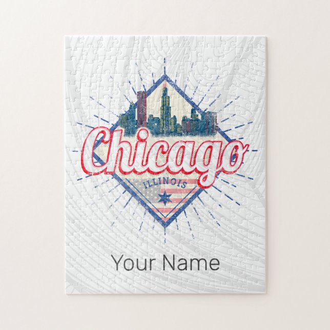Chicago Illinois United States Retro Skyline USA Jigsaw Puzzle (Vertical)