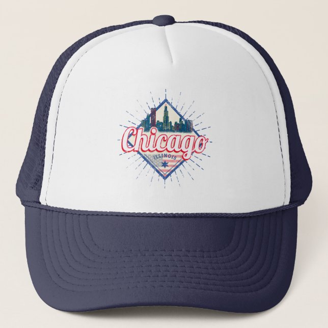 Chicago Illinois United States Retro Skyline USA Trucker Hat (Front)