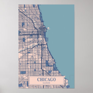 Chicago Illinois USA Breezy City Map Travel Poster