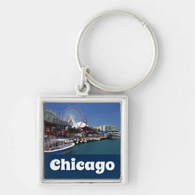 Chicago Illinois USA - Chicago Skyline Navy Pier Key Ring (Front)