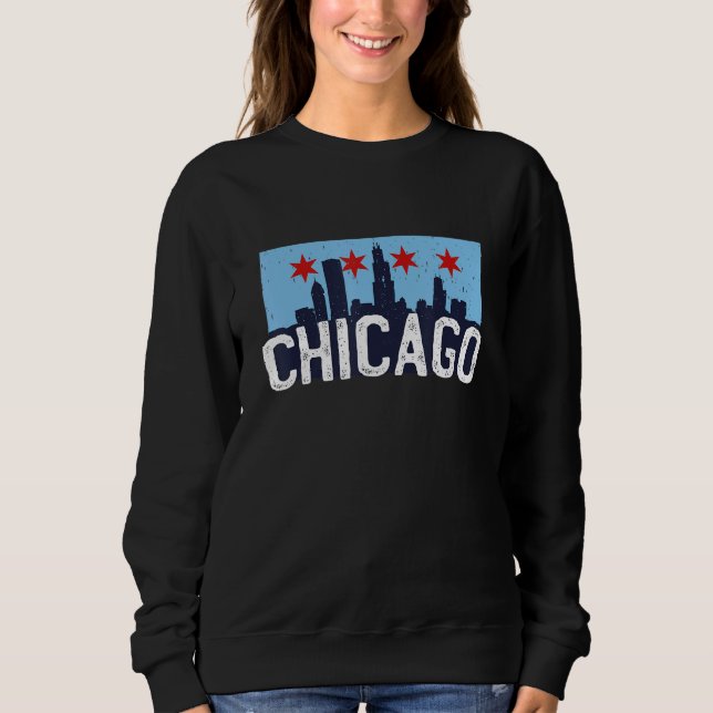 Chicago Illinois USA City Skyline Silhouette Outli Sweatshirt (Front)