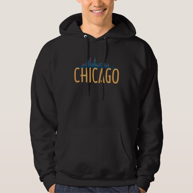 Chicago Illinois USA Skyline Silhouette Outline Sk Hoodie (Front)