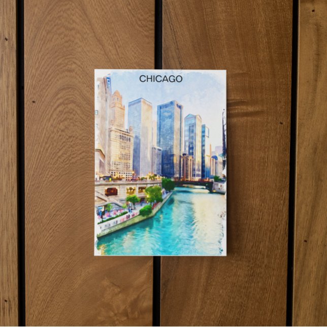 Chicago Illinois Watercolor City View Postcard (chicago illinois skyline watercolor postcard)