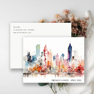 Chicago Illinois Watercolor Landscape Travel Postcard