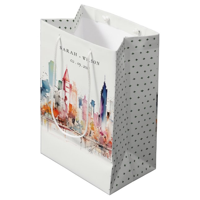 Chicago Illinois Watercolor Landscape Wedding Medium Gift Bag (Front Angled)