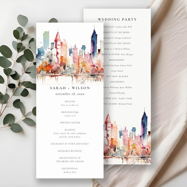Chicago Illinois Watercolor Scape Wedding Program (Creator Uploaded)