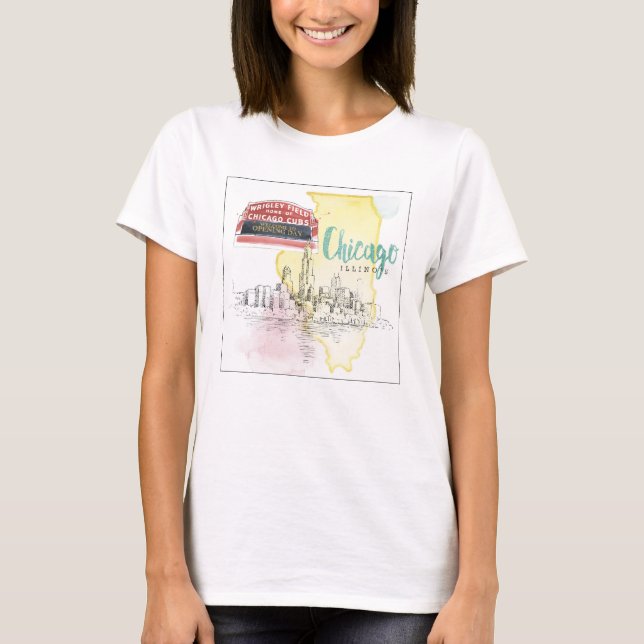 Chicago, Illinois | Watercolor Sketch T-Shirt (Front)