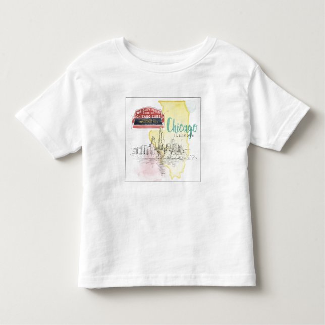 Chicago, Illinois | Watercolor Sketch Toddler T-Shirt (Front)