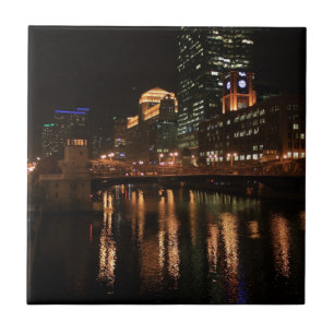 Chicago Illinois Windy City Night Building Destiny Ceramic Tile