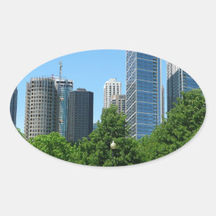 Chicago Illinois Windy City Park Buildings Destiny Oval Sticker