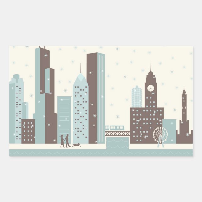 Chicago in Winter Rectangular Sticker (Front)