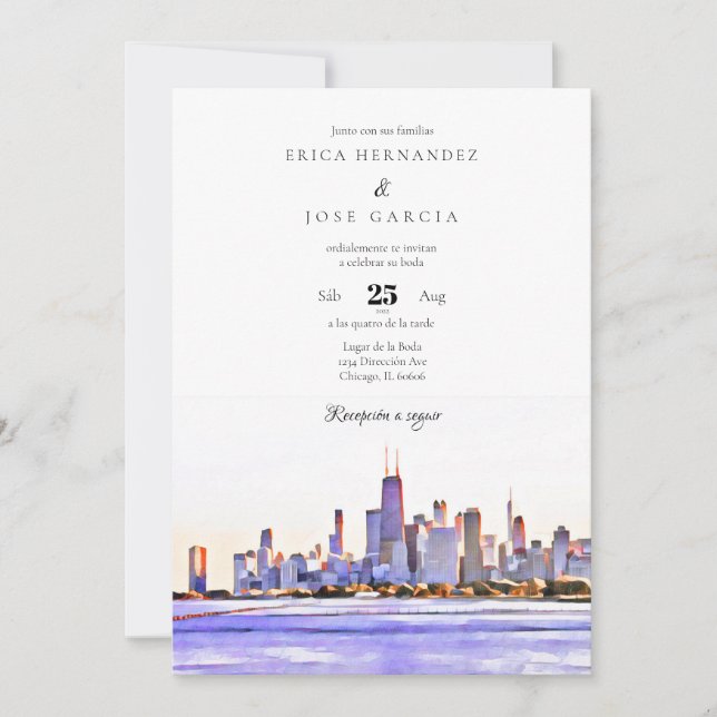 Chicago Invitación de Boda Skyline Invitation (Front)