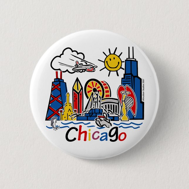 Chicago Kids Skyline 6 Cm Round Badge (Front)