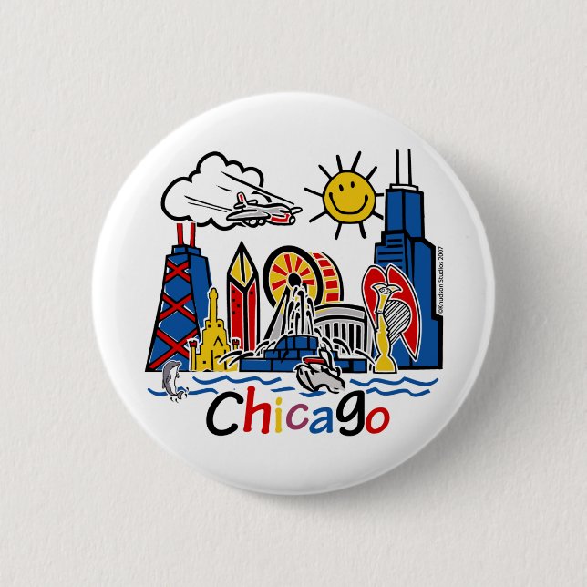 Chicago Kids Skyline 6 Cm Round Badge (Front)