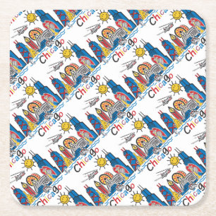 Chicago Kids Skyline Square Paper Coaster