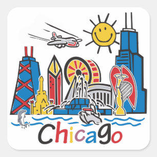 Chicago Kids Skyline Square Sticker