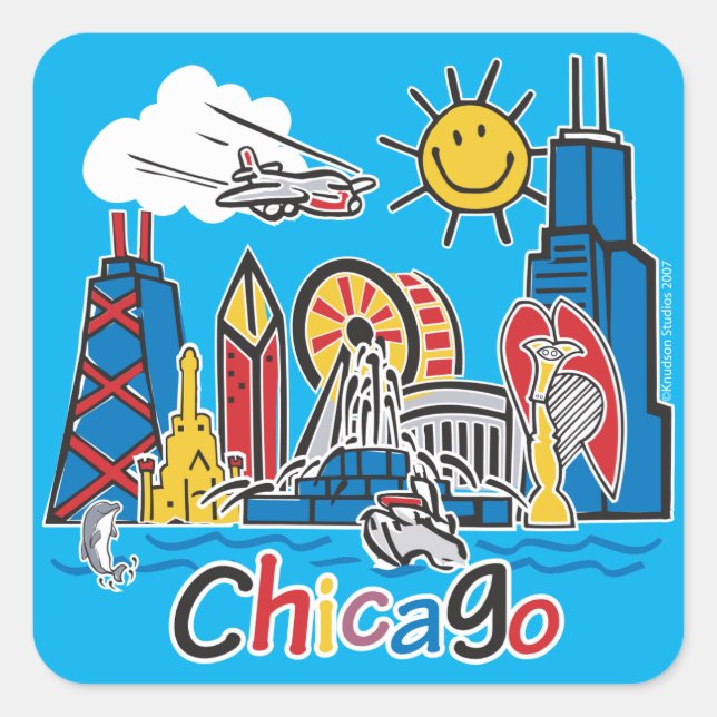 Chicago Kids Skyline Square Sticker (Front)